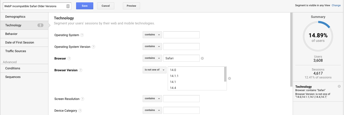 creating browser segment filters in google analytics
