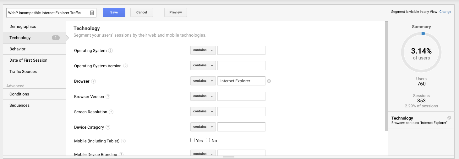 demo of how to create browser and system filters and segments in google analytics