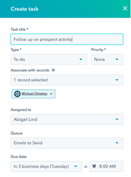 HubSpot task management tool